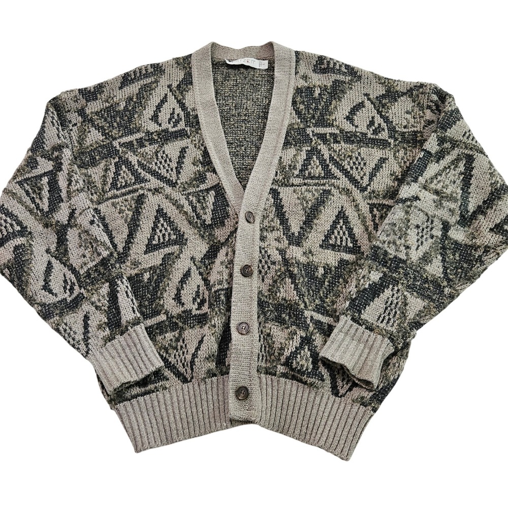 Jantzen Mens VTG Geometric Abstract Grandpa Core Knit Cardigan Sweater Sz L
